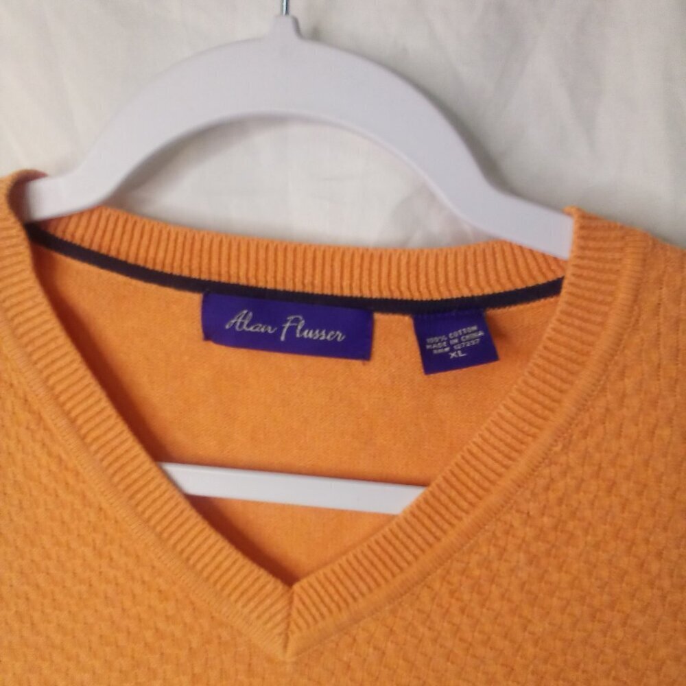 Alan Flusser Sweater Vest Men XL Sleeveless Golf Textured Orange - Picture 8 of 12